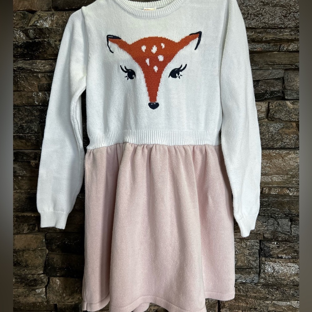 Gymboree White and Pink Fox Sweater Dress